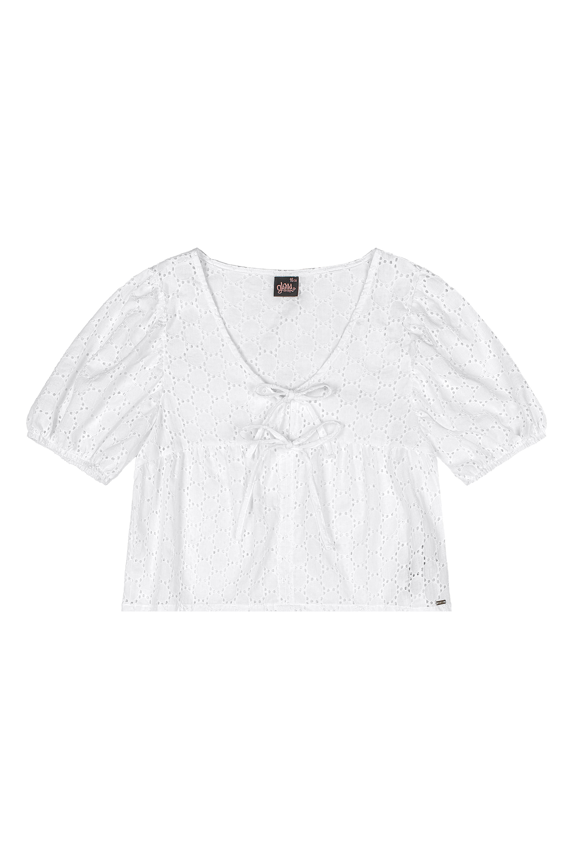 Bata Juvenil com Laços em Laise para Menina (Branco) Gloss - Imagem 5